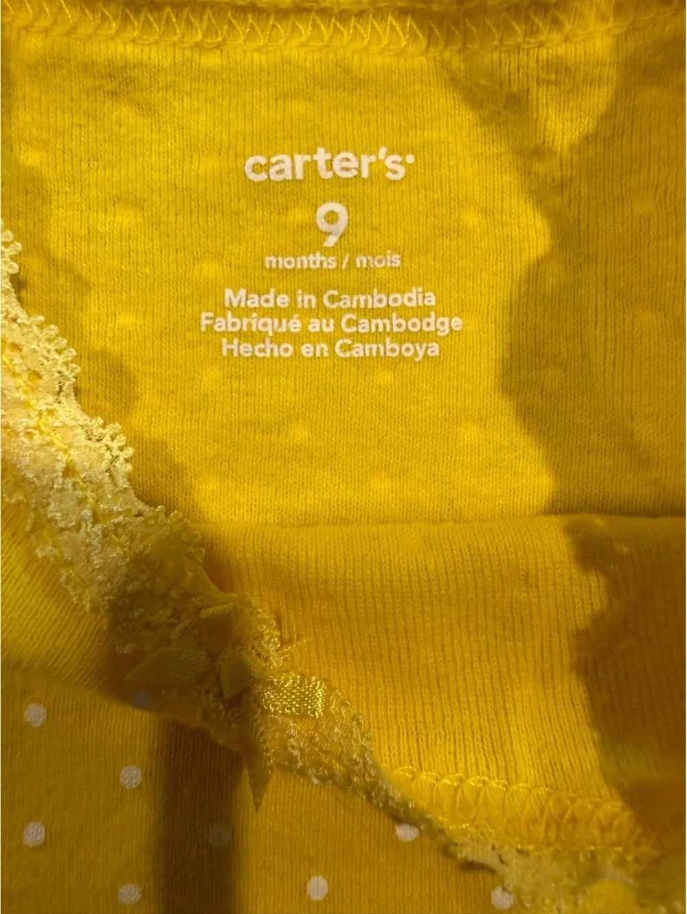 Carter's Baby Bodysuit Set 3 Pack, Size 9 mo Polka Dot Patterns